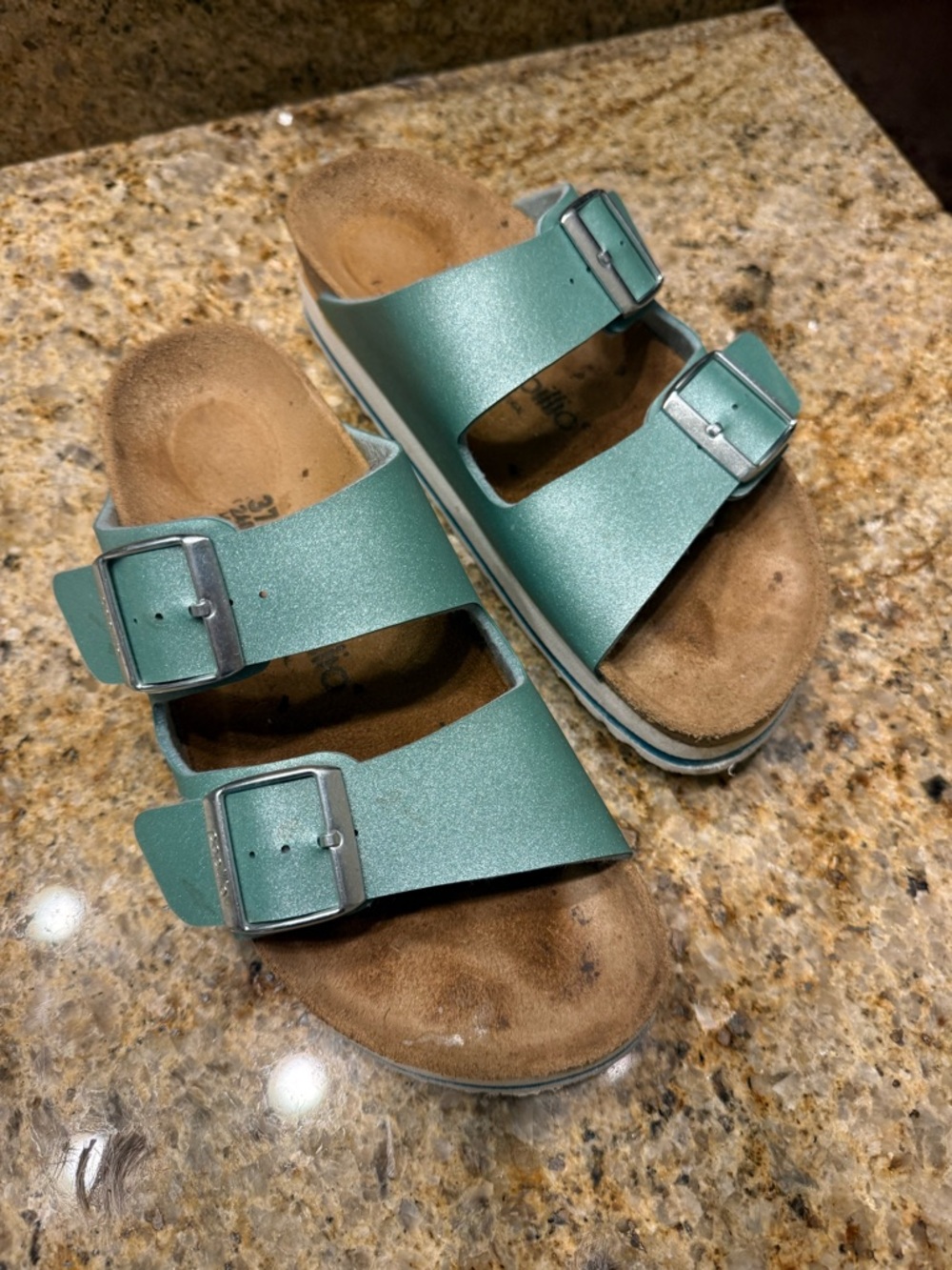 Birkenstock/Padillo Platform Double-Buckle Slide Sandals in Seafoam Green